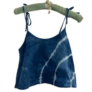 Colsie Blue & White Tie-Dye Cotton Shoulder Tie Flowy Tank Size XS